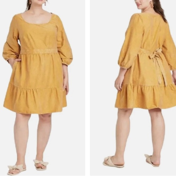 Ava & Viv Copper Balloon Sleeve Tiered Dress Women's size 3X Back Tied Waist - Picture 2 of 8